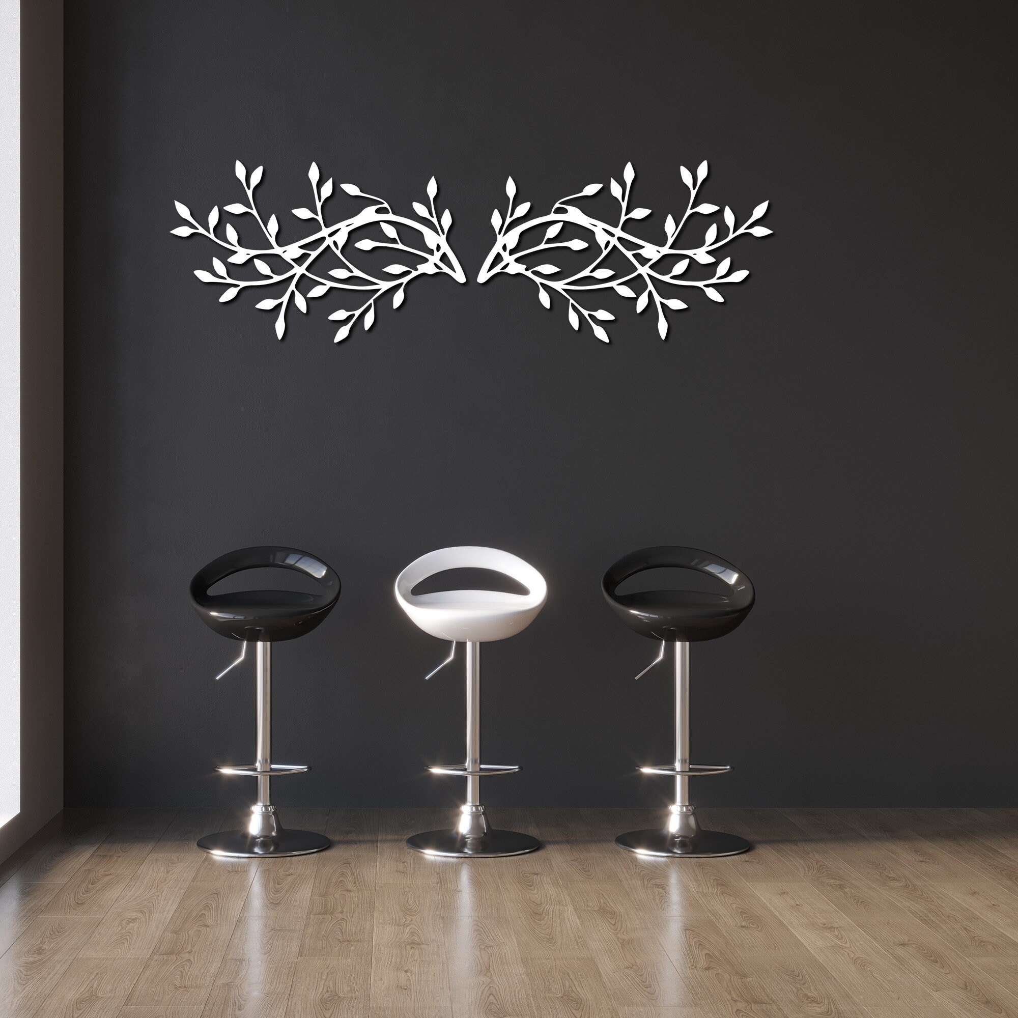 Set of 2 Branch Metal, Fall Leaves Wall Art, Nature Home Decor, Above