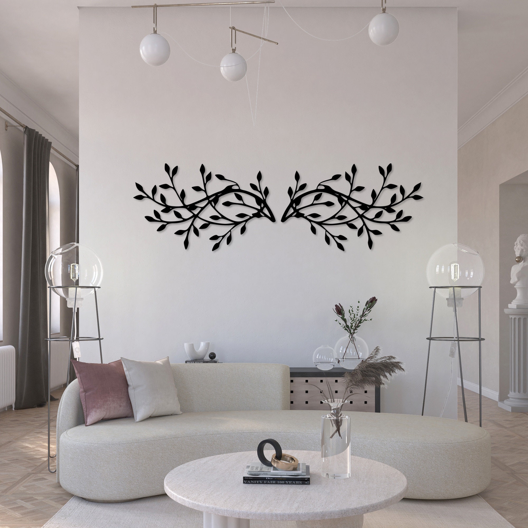 Set of 2 Branch Metal, Fall Leaves Wall Art, Nature Home Decor, Above