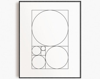Lámina artística de la espiral de Fibonacci / Proporción áurea, geometría circular