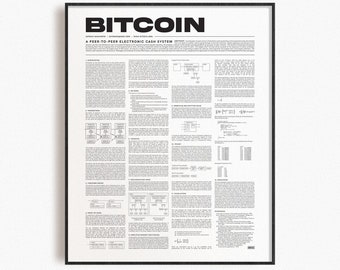 Poster minimaliste de livre blanc Bitcoin | Impression d'art crypto-monnaie | Décoration murale Blockchain Crypto Bitcoin | Décoration d'art murale contemporaine