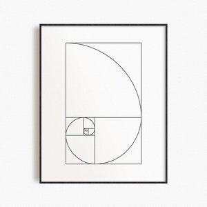 Impresión de arte de pared de proporción áurea / Cartel espiral de Fibonacci / Cartel geométrico de arte de línea minimalista / Decoración contemporánea de la pared del hogar / 01 Original