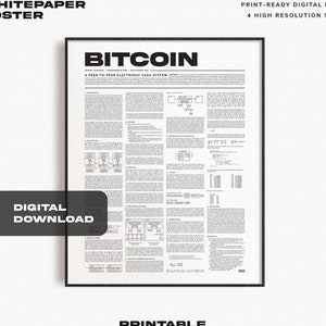 Cartel minimalista del documento técnico de Bitcoin / Impresión de arte de criptomonedas / Impresión de arte de Bitcoin imprimible, Arte de pared Crypto Blockchain / Descarga instantánea