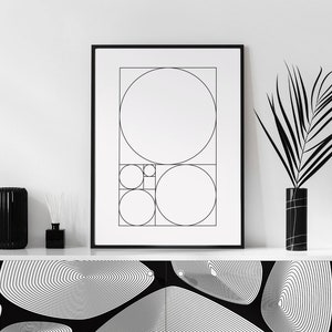 Golden Ratio Wall Art Print | Fibonacci Spiral Poster | Minimalist Line ...