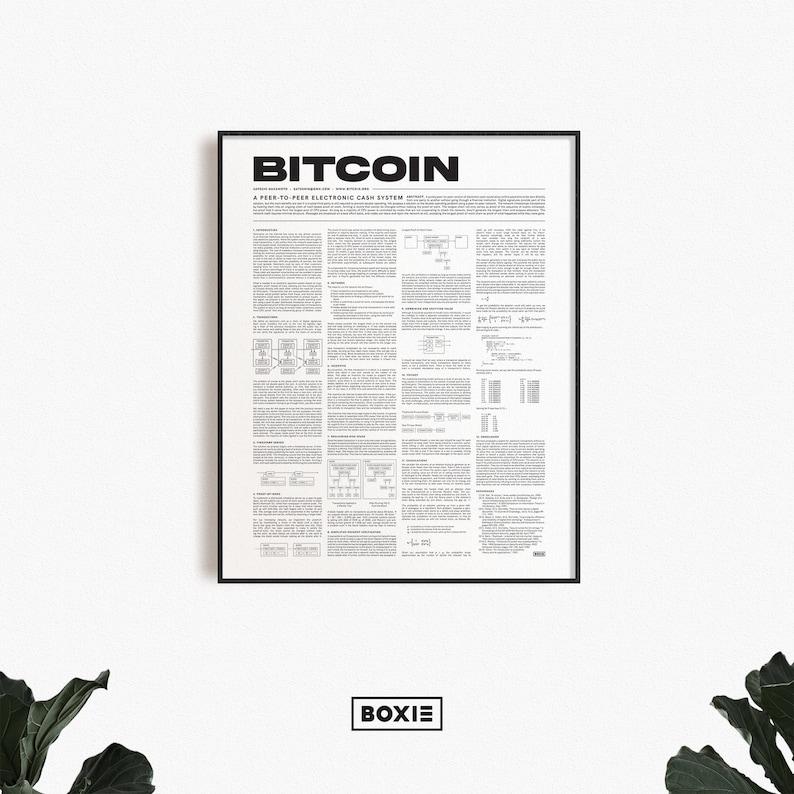 Minimalist Bitcoin Whitepaper Poster Cryptocurrency Art Print Bitcoin Crypto Blockchain Wall Art Contemporary Home Wall Art Decor image 1