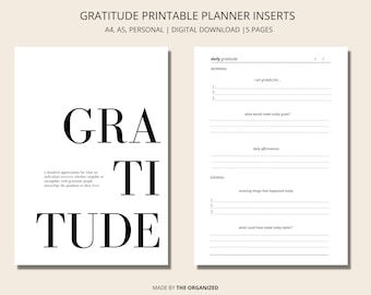Gratitude printable planner inserts | A4, A5, personal