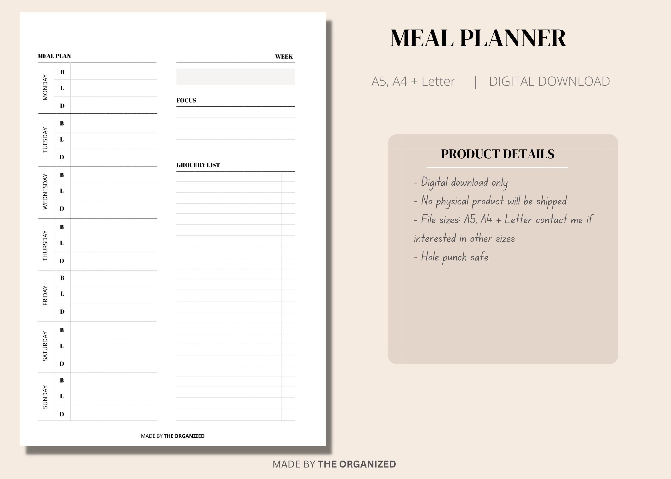Meal Planner Printable, Weekly Food Diary, Meal Tracker, Food Journal ...