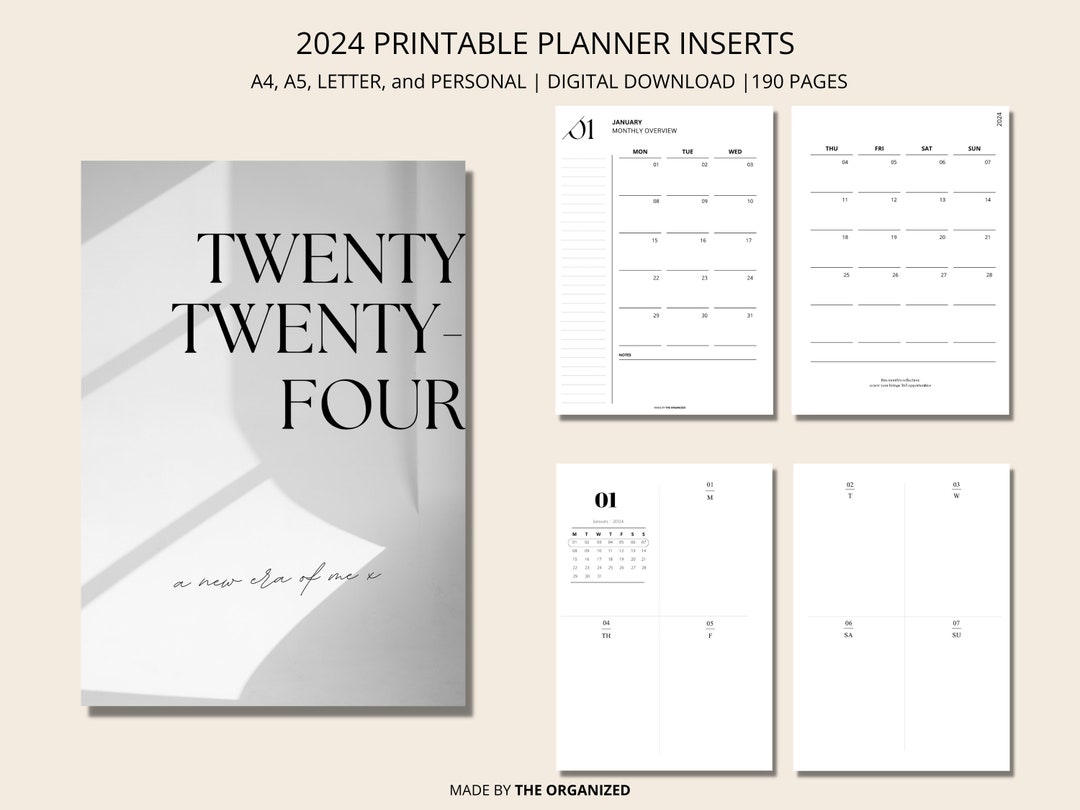 2024 Digital Printable Planner Inserts | A5, A4, Letter and Personal ...