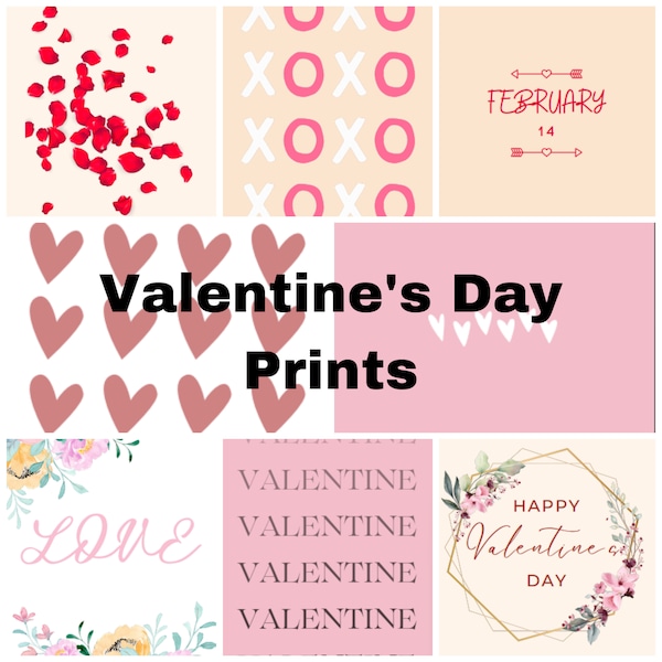 8 Printable Valentines Day Wall Decorations, Valentine's Day prints, February prints, instant download, valentines day decor, wall art