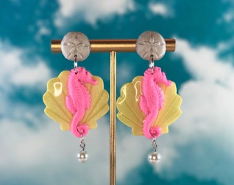 Mermaid Seashell Earrings Polymer clay earrings novelty earrings funky earrings mermaidcore lightweight earrings beach barb earrings
