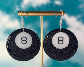 Black Glitter 8 Ball Earrings / 90s Earrings / 2000s Aesthetic / Bright Funky Lightweight Earrings / Festival Accessories / Rave Accessories
