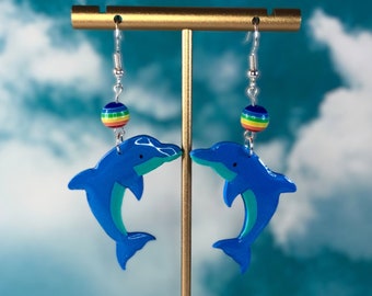 Blue Dolphin Earrings / 90s Earrings / 2000s Aesthetic / Bright Funky Lightweight Earrings / Festival Accessories / Rave Accessories