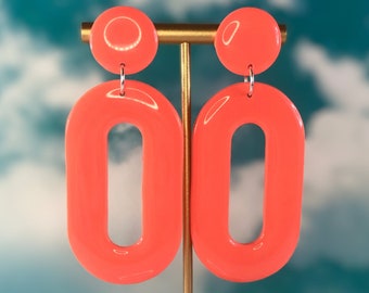 Orange Oval Mod Hoops / 60s Retro Earrings Polymer Clay Earrings Funky Earrings Novelty Earrings Handmade Gift Geometric earrings
