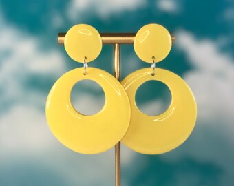 Yellow Mod Hoops / 60s Retro Earrings / 90s Earrings / Bright Funky Lightweight Earrings / Rave Accessories / Festival Accessories