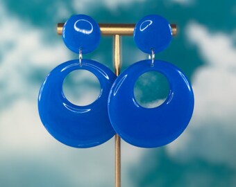 Blue Mod Hoops / 60s Retro Earrings / 90s Earrings / Bright Funky Lightweight Earrings / Rave Accessories / Festival Accessories