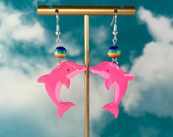 Pink Dolphin Earrings / Funky Earrings Polymer clay earrings Novelty Earrings 90s jewelry y2k aesthetic simple girly earrings