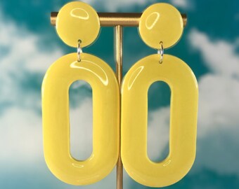 Yellow Oval Mod Hoops Retro Polymer Clay Earrings Simple earrings Geometric Earrings Funky Earrings Novelty Earrings Handmade gift