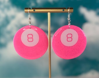 Pink Glitter 8 Ball Earrings Polymer Clay Earrings Funky Earrings Novelty Earrings Handmade gift 90s aesthetic girlypop earrings