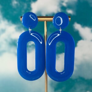 Blue Oval Mod Hoops / 60s Retro Earrings / 90s Earrings / Bright Funky Lightweight Earrings / Festival Accessories / Rave Accessories