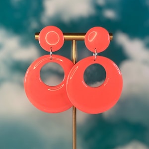 Orange Mod Hoops / 60s Retro Earrings Geometric Earrings Lightweight Statement Earrings Funky Earrings handmade gift polymer clay earrings