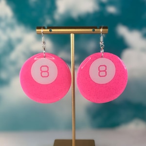 Pink Glitter 8 Ball Earrings Polymer Clay Earrings Funky Earrings Novelty Earrings Handmade gift 90s aesthetic girlypop earrings