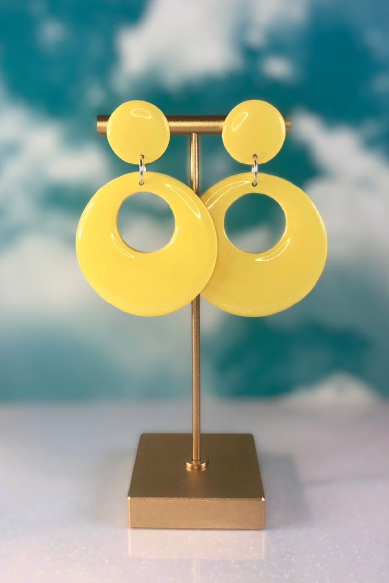 Hot Pink Mod Hoops Retro Polymer Clay Earrings Lightweight Earrings