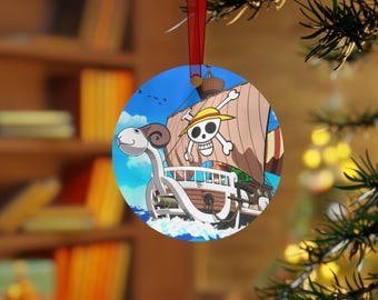 Aventure animée en bateau pour les vacances | Décorations de Noël en métal | recto verso | Ornement anime personnalisé | Cadeaux animés pour les fêtes