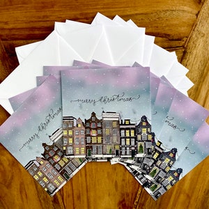 Cartolina di Natale cottage la sera con buon natale- set di 12 cartoline con busta bianca- formato quadrato 15x15 cm- pacchetto di cartoline di Natale