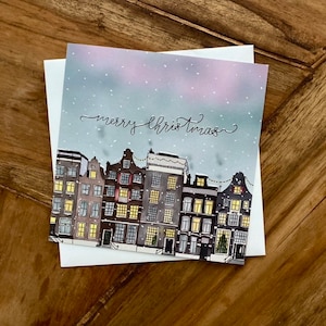 Casette di auguri di Natale la sera con Buon Natale - set da 6 cartoline con busta bianca - formato quadrato 15x15 cm - Confezione cartoline di Natale