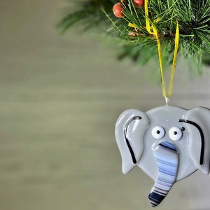Elephant glass Christmas ornament fusedglass Holiday ornament xmas decoration