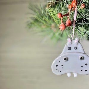 Hippo fused glass Christmas ornament holiday decoration glass ornament