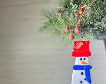 Snowman fused glass Christmas ornament holiday decor snowman ornament christmas gift