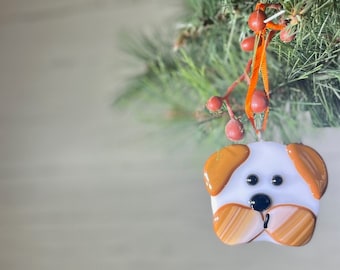 Pug dog ornament Christmas ornaments xmas ornaments holiday fused glass Christmas gift