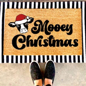 Mooey Christmas Doormat | Cow Doormat | Country Doormat | Ranch Doormat | Cute Doormat | Gift Idea | Christmas | Punny Doormats