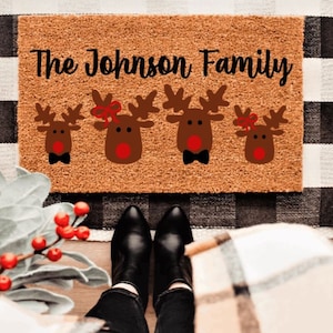 Family Reindeers Custom Christmas Doormat | Winter | Custom Doormat | Holiday | Gift Idea | Christmas