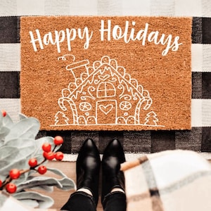 Happy Holidays Gingerbread House Doormat | Winter | Custom Doormat | Holiday | Gift Idea | Christmas |