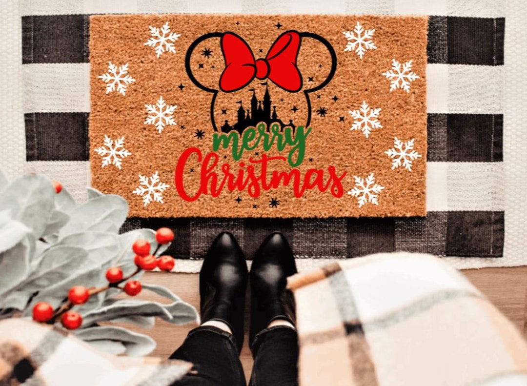 Minnie Disney Castle Christmas Doormat Winter Custom Etsy