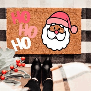 Ho Ho Ho Pink Santa Christmas Doormat | Winter | Custom Doormat | Holiday | Gift Idea | Christmas