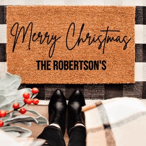 Merry Christmas with Last Name Doormat | Winter | Custom Doormat | Holiday | Gift Idea | Christmas |