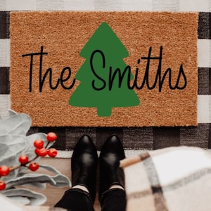 Christmas Tree with Last Name Doormat | Winter | Custom Doormat | Holiday | Gift Idea | Christmas |