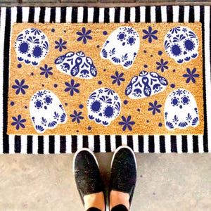 Felpudo de Talavera con fantasmas y calaveras / Halloween / Otoño / Felpudo personalizado / Vacaciones / Idea de regalo / Halloween /