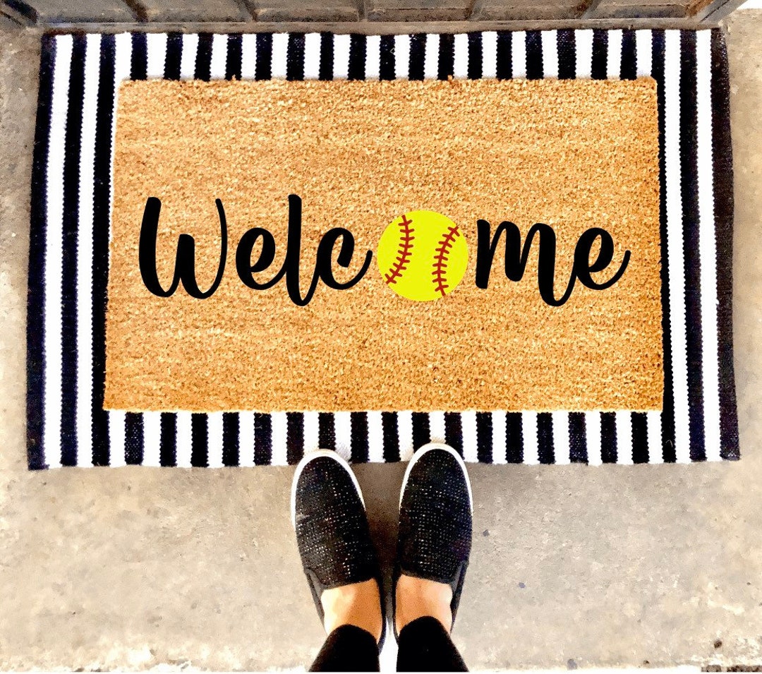 Softball Rug Welcome Softball Doormat | Custom Doormat | Gift Idea | Sports - Etsy
