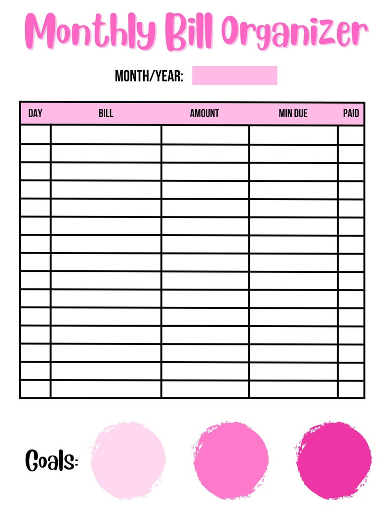 Monthly Bill Organizer Etsy