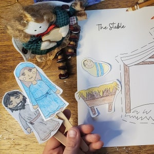 Mini Nativity Christmas | Color Your Own and Pretend Puppets | Jesus, Mary, Joseph | Bible Activity Homeschool Unit Study Lesson