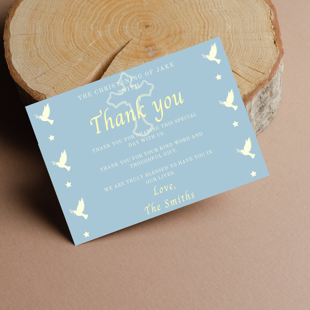 Baptism Thank You Card Baptism Thank You Card Template With Etsy