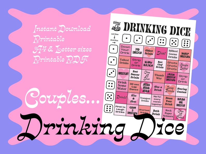 Couples Drinking Dice Printable Drinking Game for Couples, Fun for