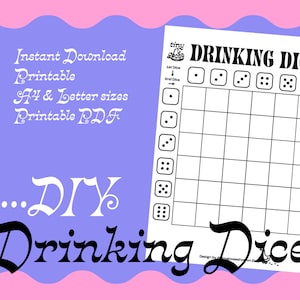 DIY Drinking Dice | Printable drinking game template for adults, fun for pres, house parties and getting drunk | Digital download