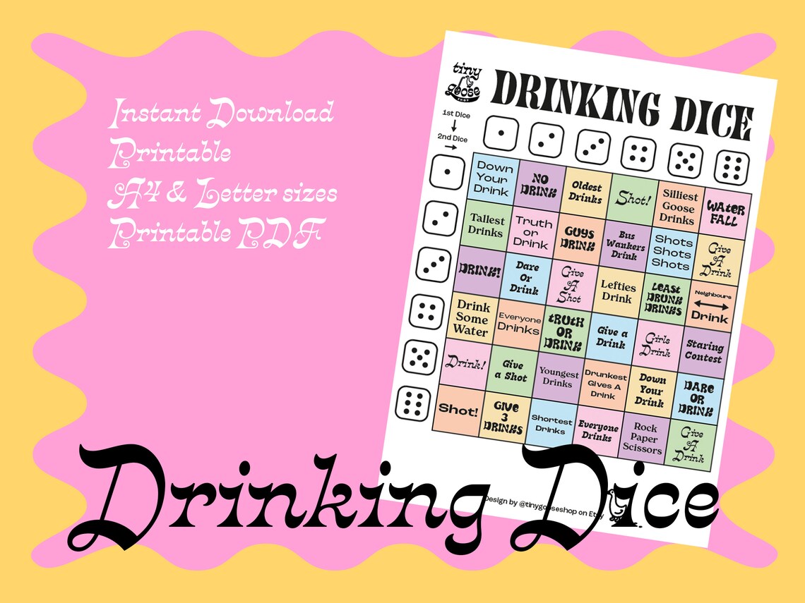Drinking Dice Printable Drinking Game for Adults, Fun for Pres