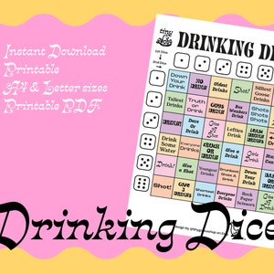 Drunk Dice Drinking Game Great for Pre-games Parties Bachelorette Parties  Available as a Digital Download 