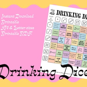 Drunk Dice Drinking Game Great for Pre-games Parties Bachelorette Parties  Available as a Digital Download 