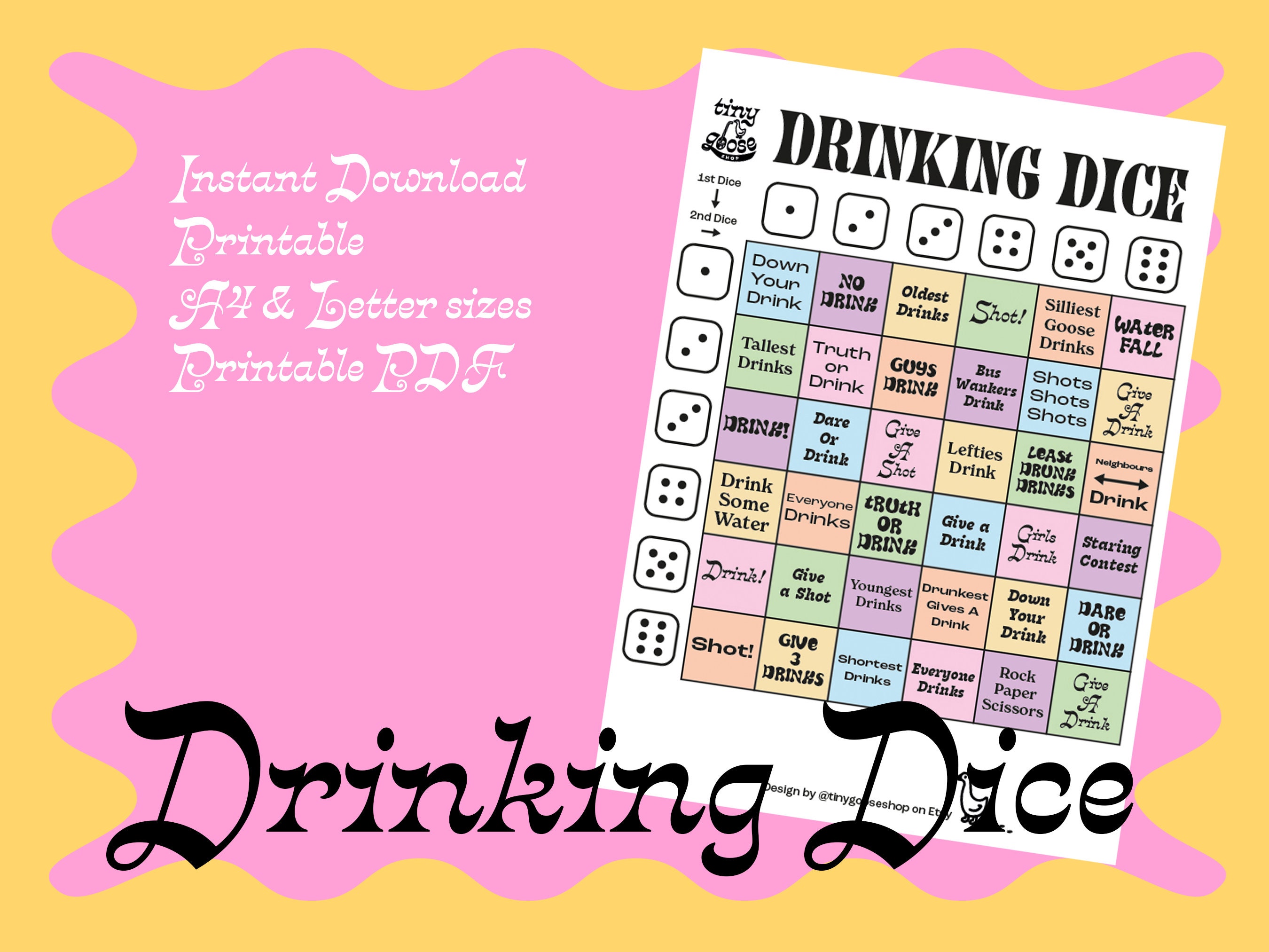 Drinking Dice Printable Drinking Game for Adults, Fun for Pres